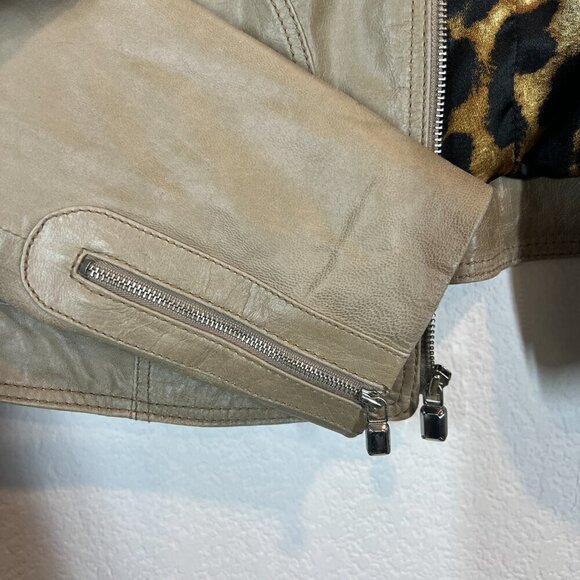 Laundry Leather Moto Jacket Leopard Lining Taupe Medium - Picture 6 of 11
